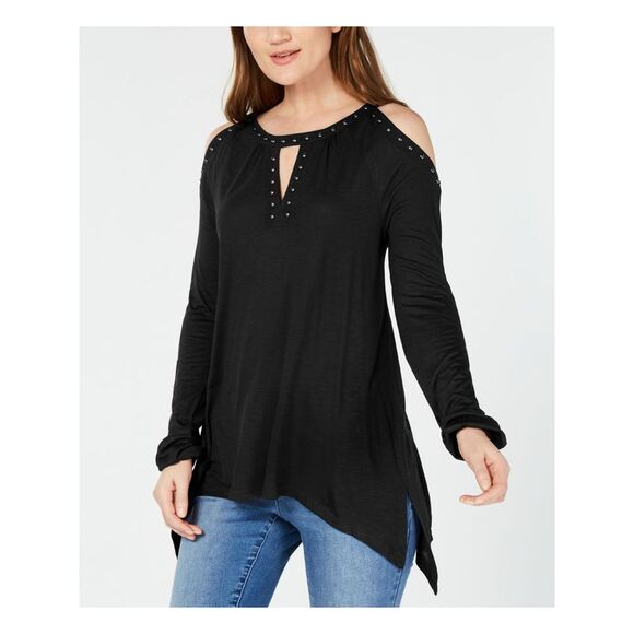 INC Tops - INC Womens Black Long Sleeve Keyhole Handkerchief Top Size: XS
